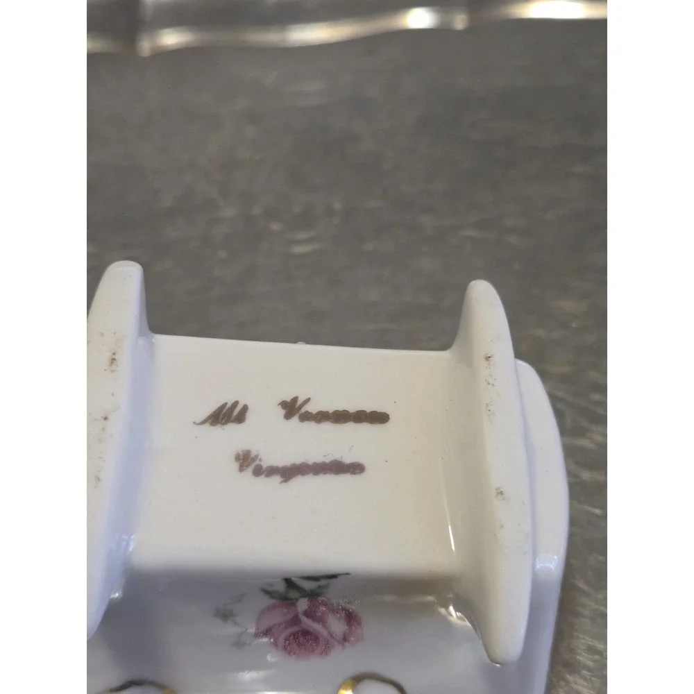 Mount Vernon floral porcelain trinket box, Shaped Like Baby Cradle